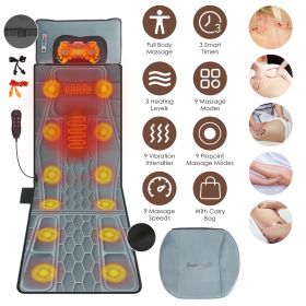 Flannel / PU Material Options - 1 Pc Full Body Massage Mat Multifunctional Massage Chair Pad with Heat Timer Shiatsu Neck Massager Carry Bag Earplugs (Material Type: Flannel)